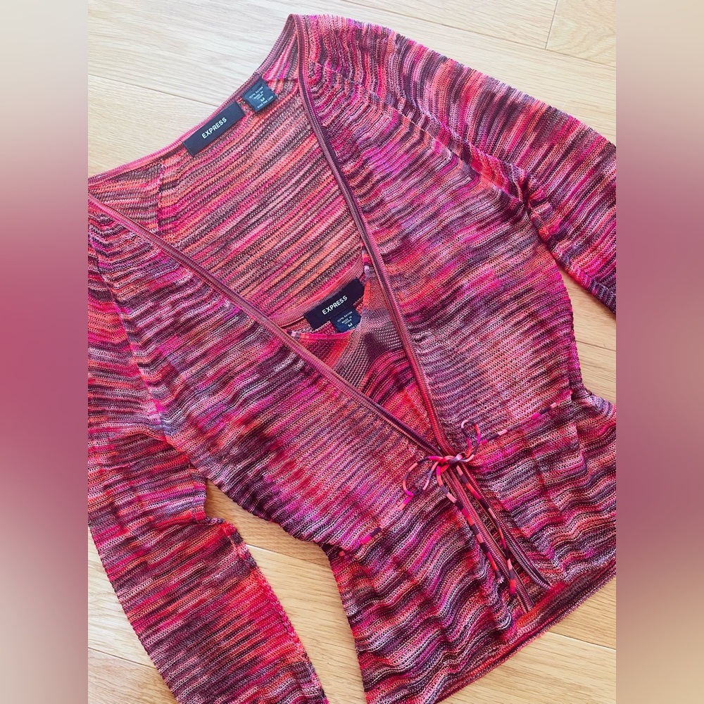 Vtg Express Space Dyed Cami & Cardigan Sweater 2 Piece Set Size Med